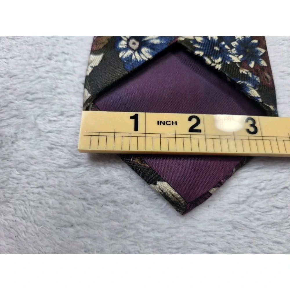 Vintage Mario Valentino Silk Tie Italy Floral Botanical Blue Burgundy Designer
